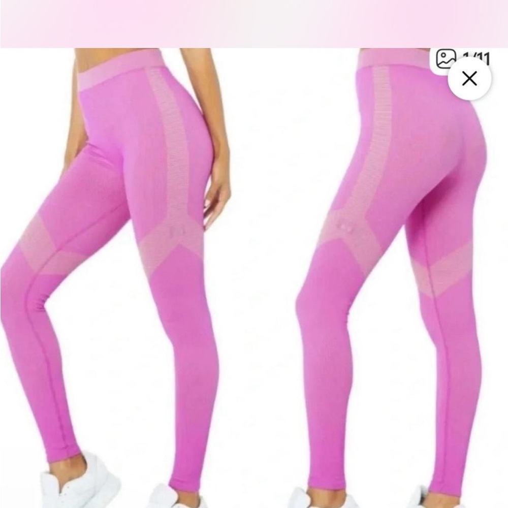 Alo Yoga Pink Illusion Seamless High Waist  in electric violet and acid lime - Picture 2 of 6